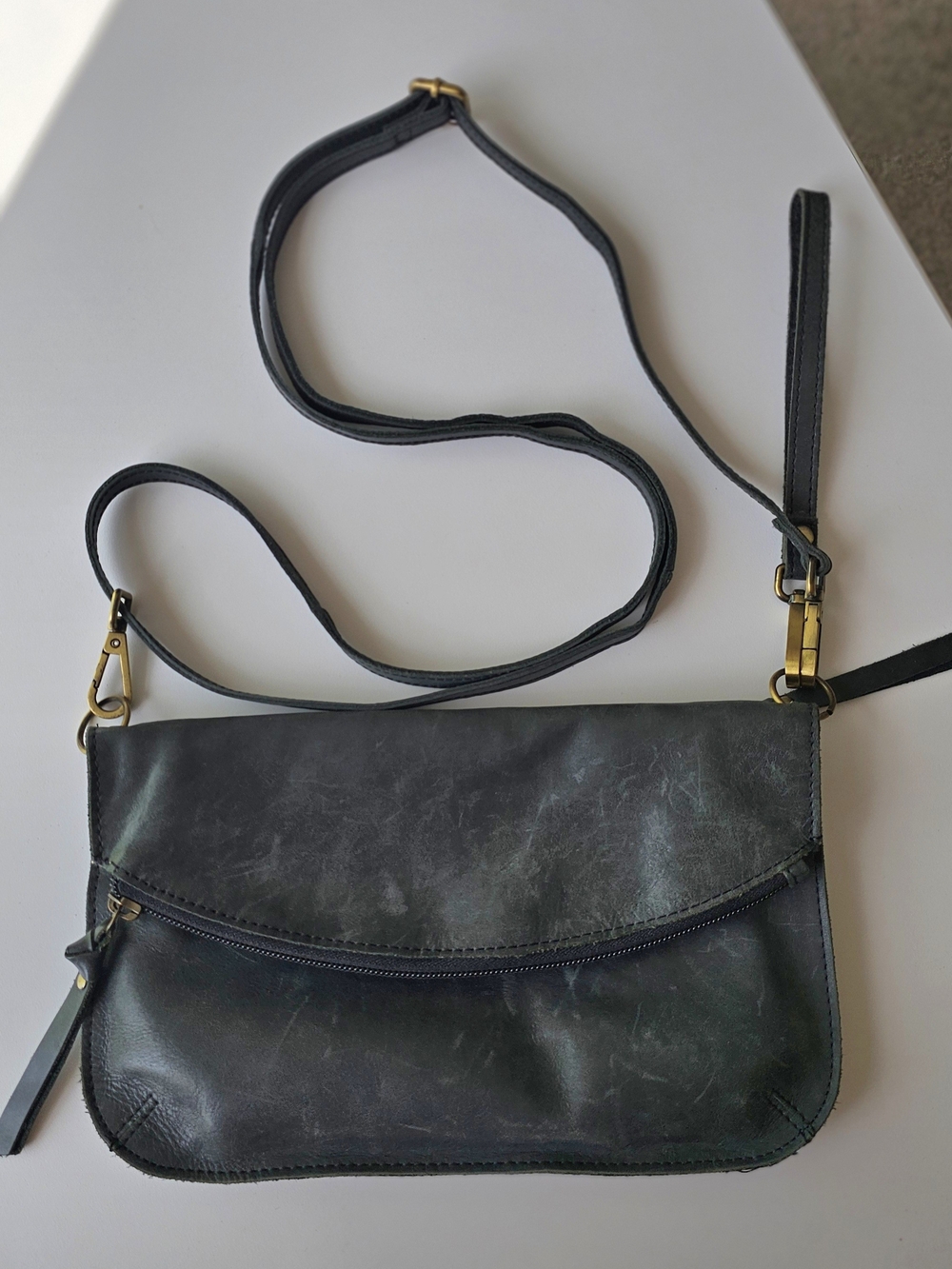 Black Leather Clutch / Crossbody Bag
